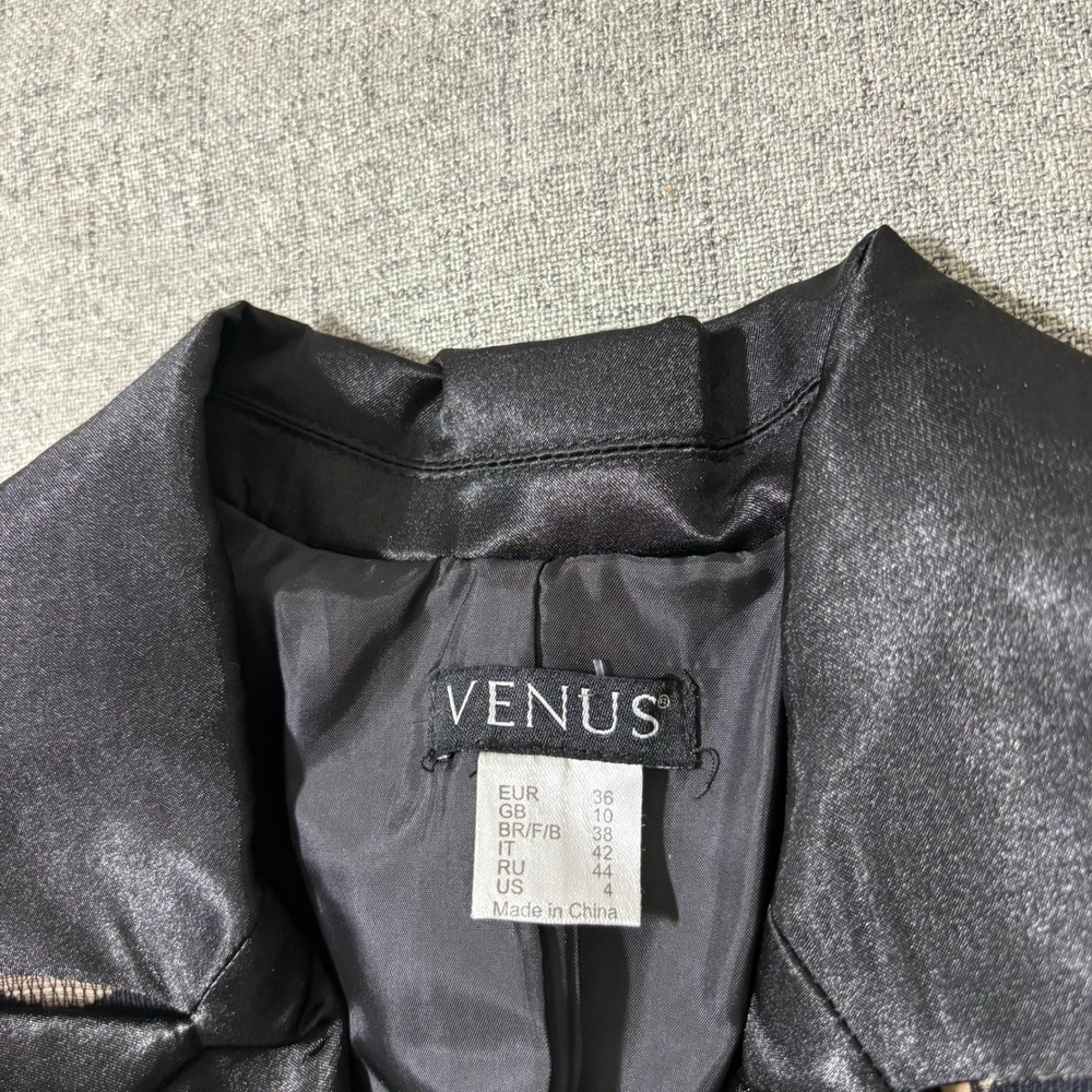 Venus Women Brocade Blazer Jacket 4 Black Tan Swirl Tuxedo Collar Jacquard - Picture 6 of 11